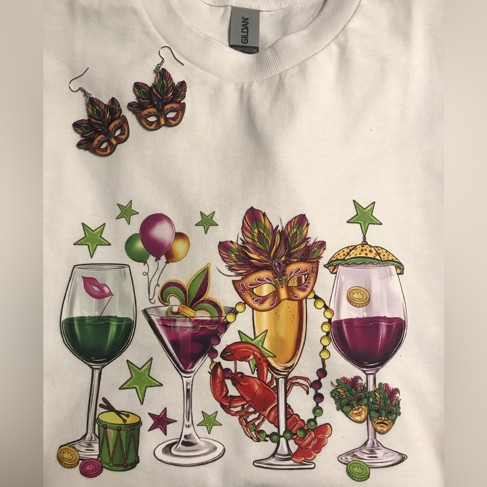 New Mardi Gras T-shirt w/earrings Bundle